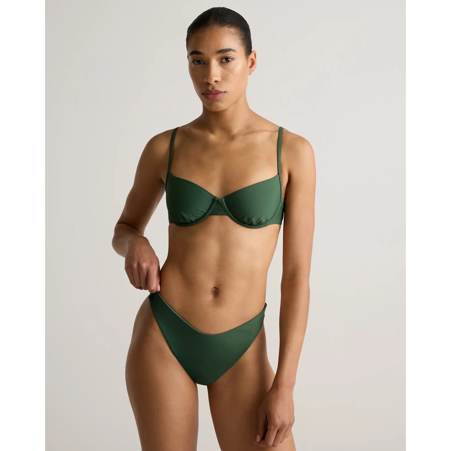 Quince Italian Demi Bikini Top Green Large NEW Underwire Swim Top