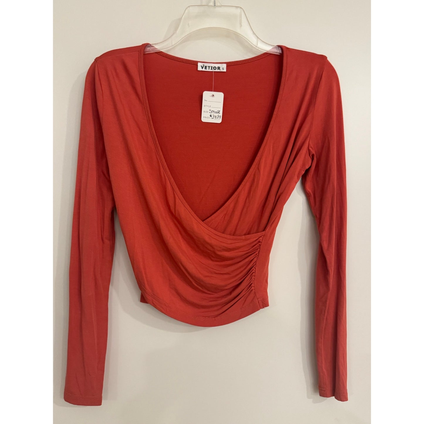 Vetior Rust Red Drape Front Long Sleeve Top – Size Small | NEW
