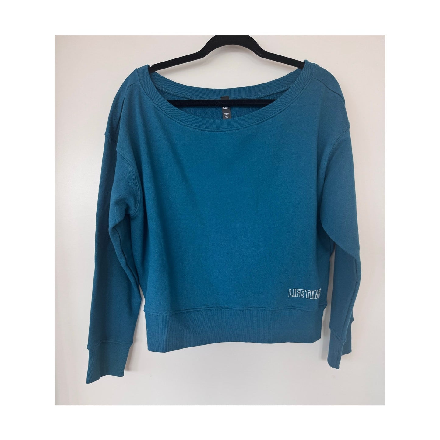 Life Time Women’s Off-Shoulder Crewneck Sweatshirt – Teal | Size Medium | NEW