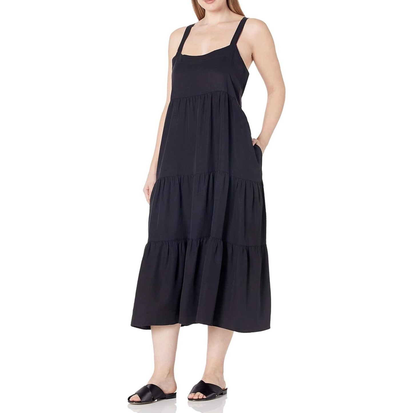 The Drop — Black Britt Tiered Maxi Tent Dress — NEW — Size Small