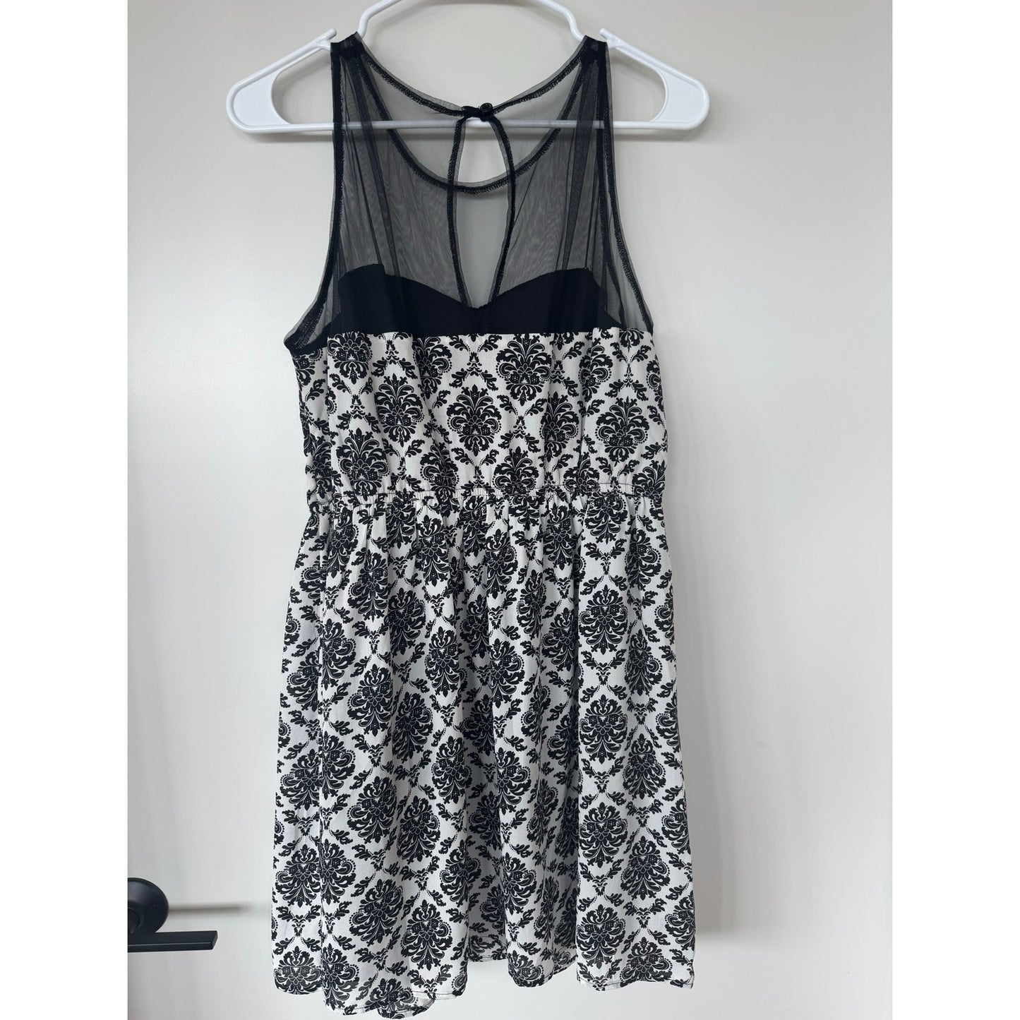 Aryeh Black & White Damask Dress w/ Mesh Detail – Size XL (Runs Small)