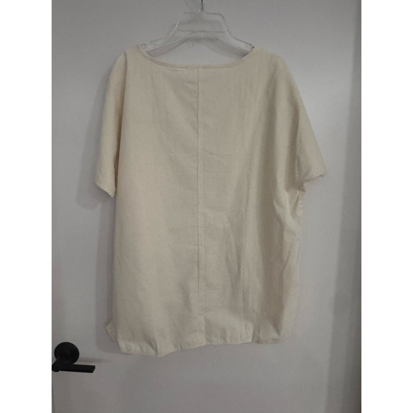 Linen Boxy Top Neutral High Low Hem Minimalist Large NEW