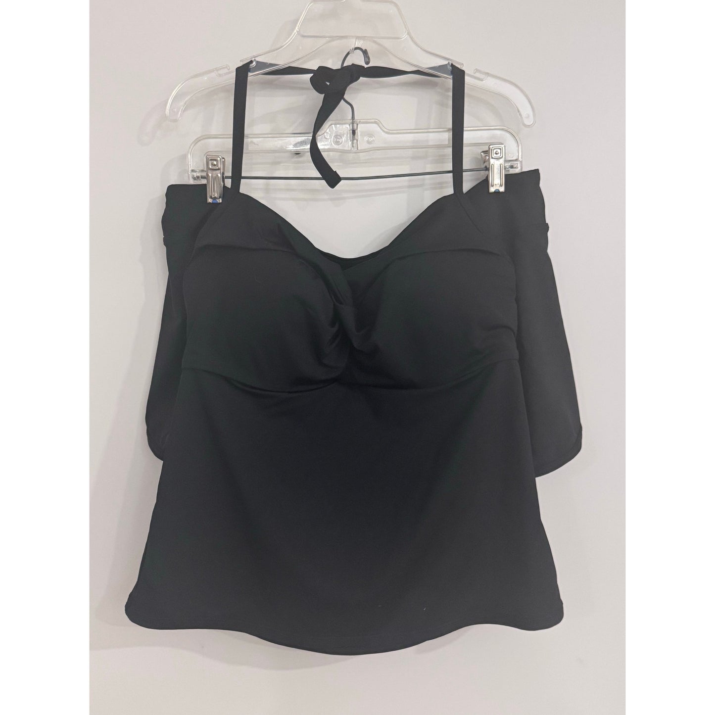 Athleta Black Tankini + Swim Skirt Set | Bra Sized 38D DD Halter Swimwear XL