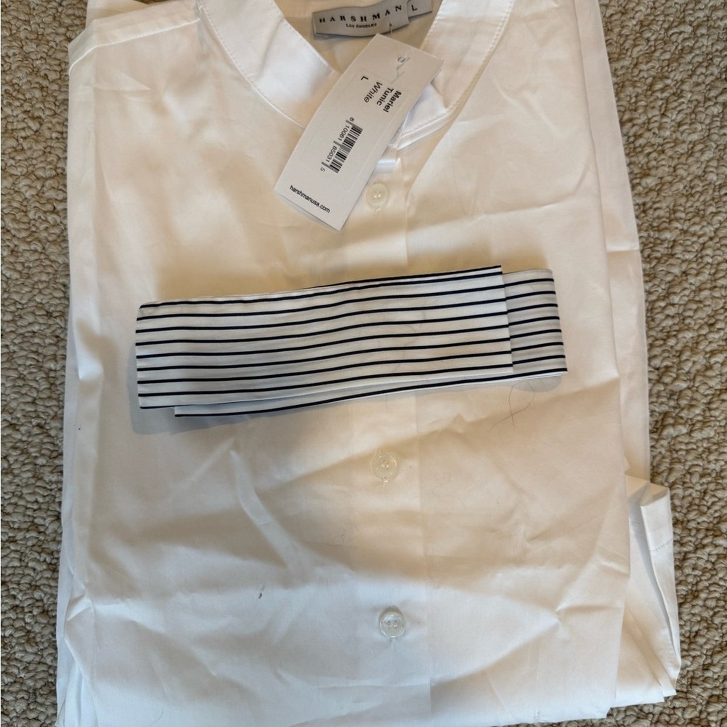Harshman Mariel Tunic White w/ Blue Stripe Belt | Size Large NWT