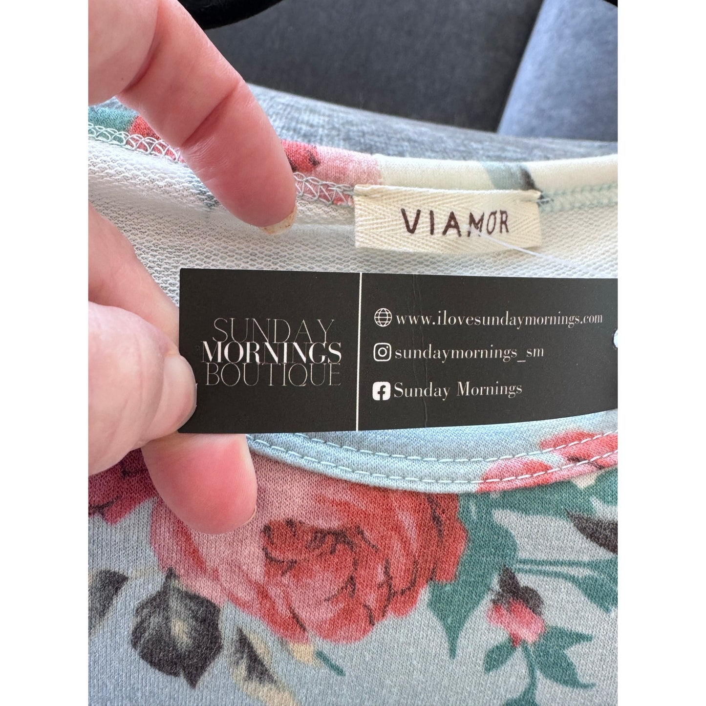 Viamor Floral Stripe Dress Small Blue Pink A-Line Casual NEW Boutique