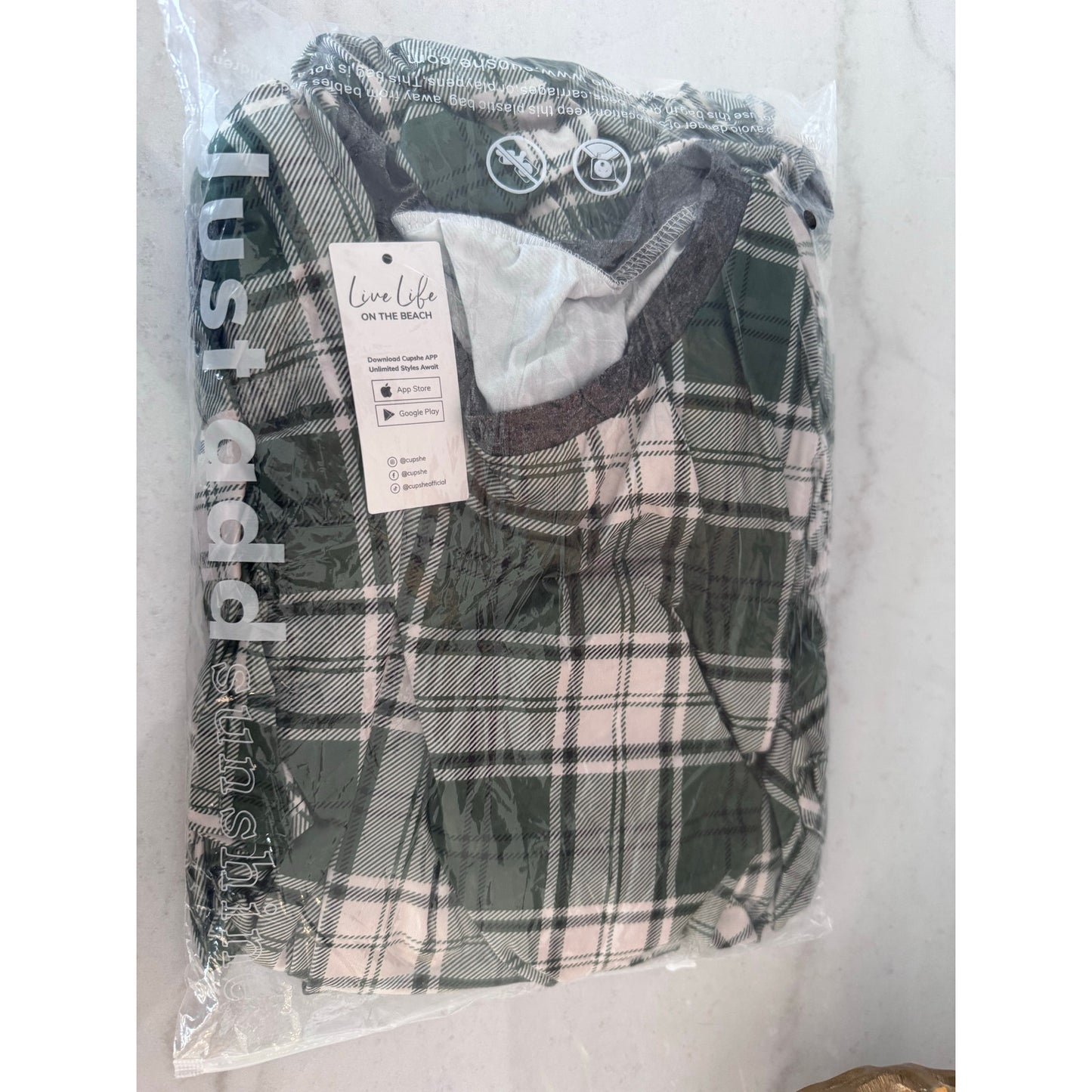Cupshe Green Plaid Pajama Set XL New Christmas Lounge Set Holiday Sleepwear