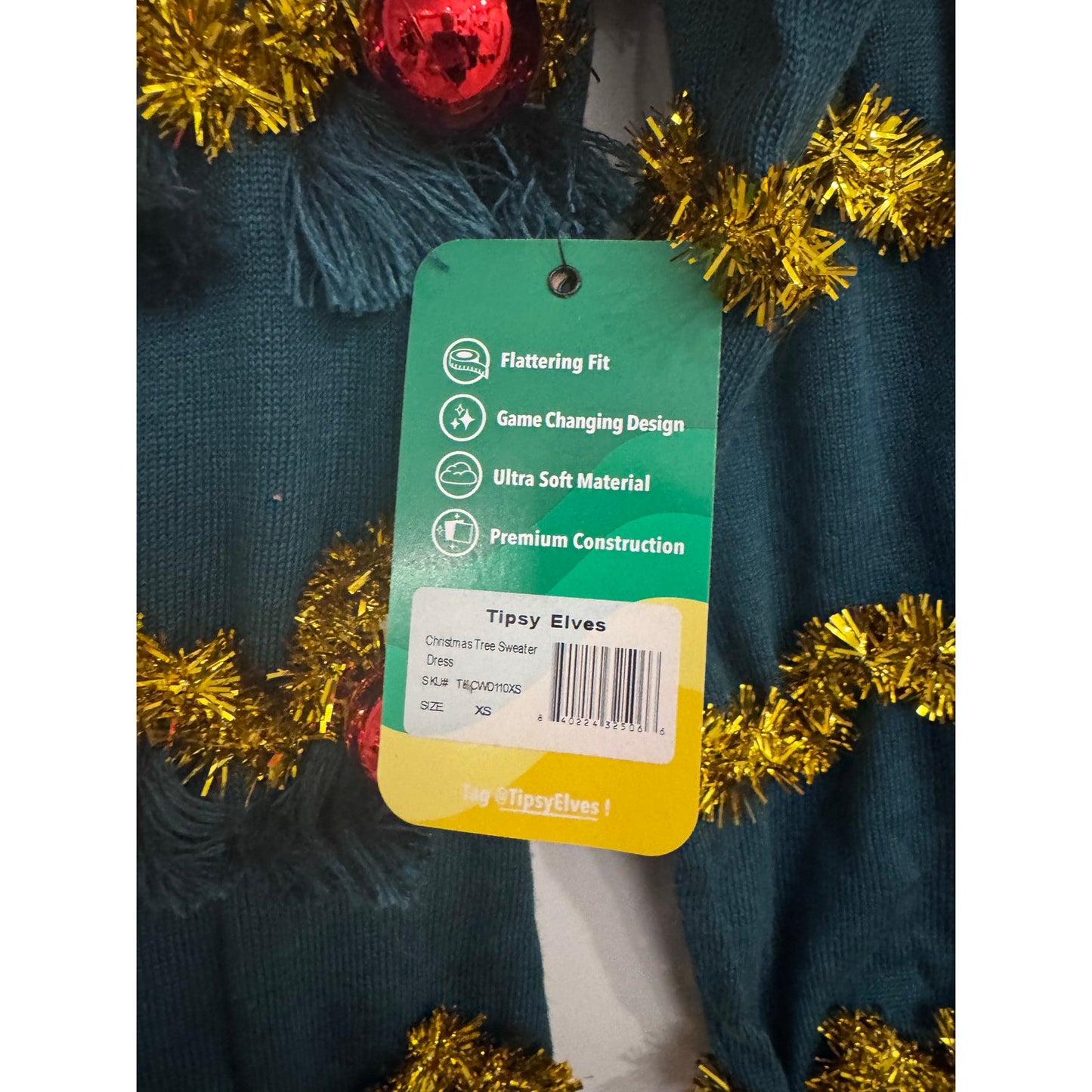 Tipsy Elves Christmas Tree Sweater Dress NEW Women’s XS Tinsel Ornament