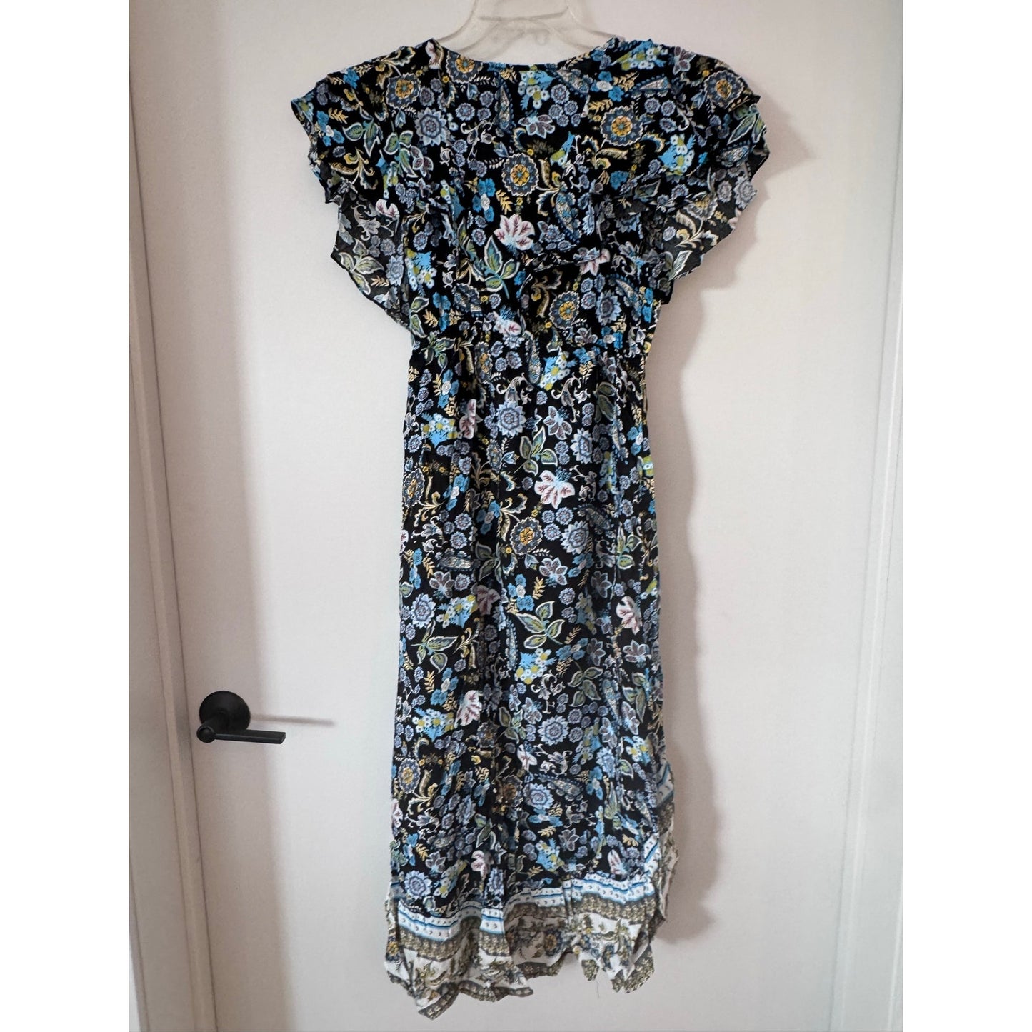 Hayden LA Black Floral Wrap Dress High Low Boho Ruffle Size Small NEW