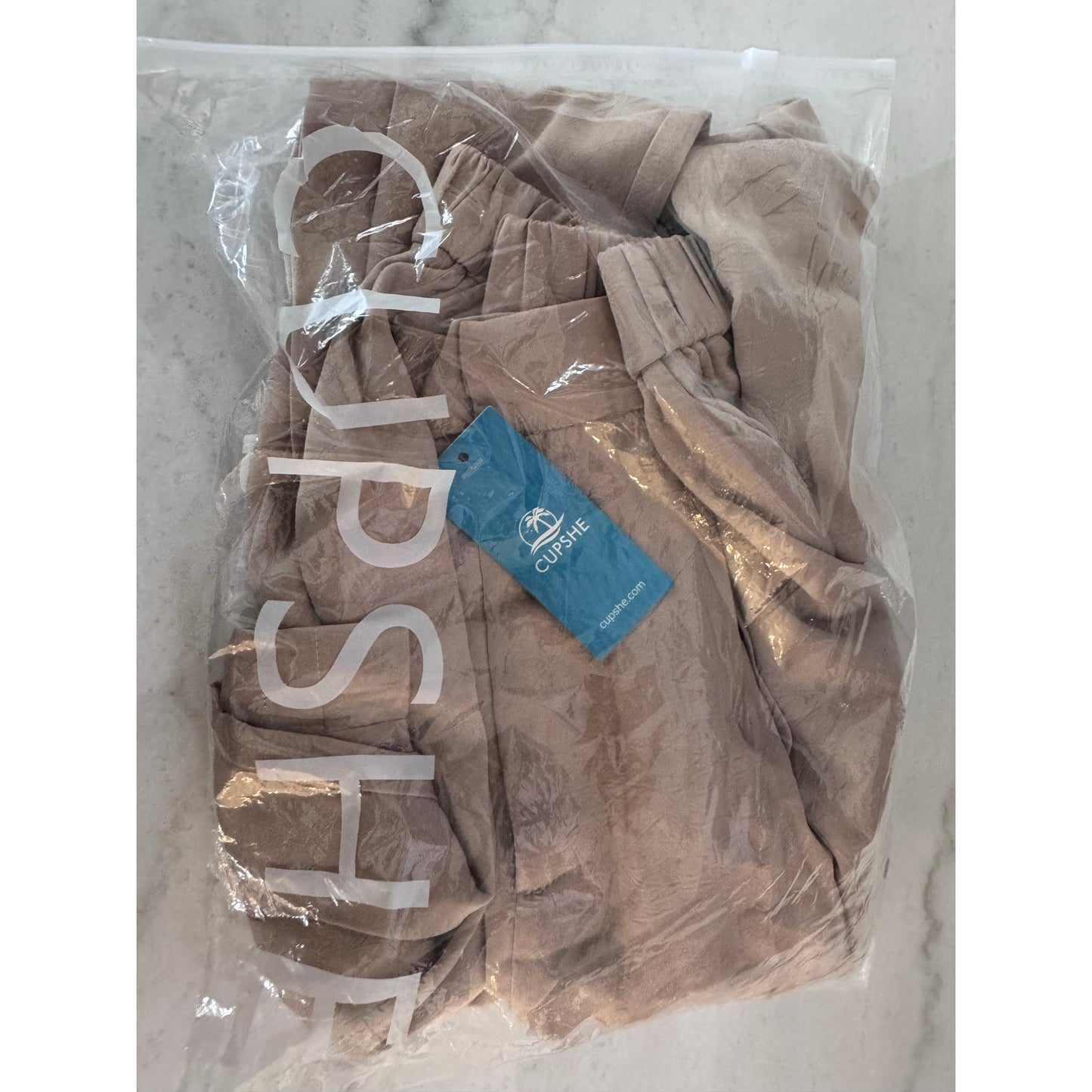 Cupshe Beige High Rise Wide Leg Trousers Elastic Waist Size Medium NEW