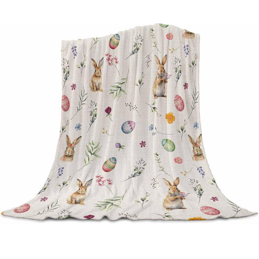 Easter Bunny Watercolor Flannel Throw Blanket 40" x 50" – Soft & Lightweight NWT