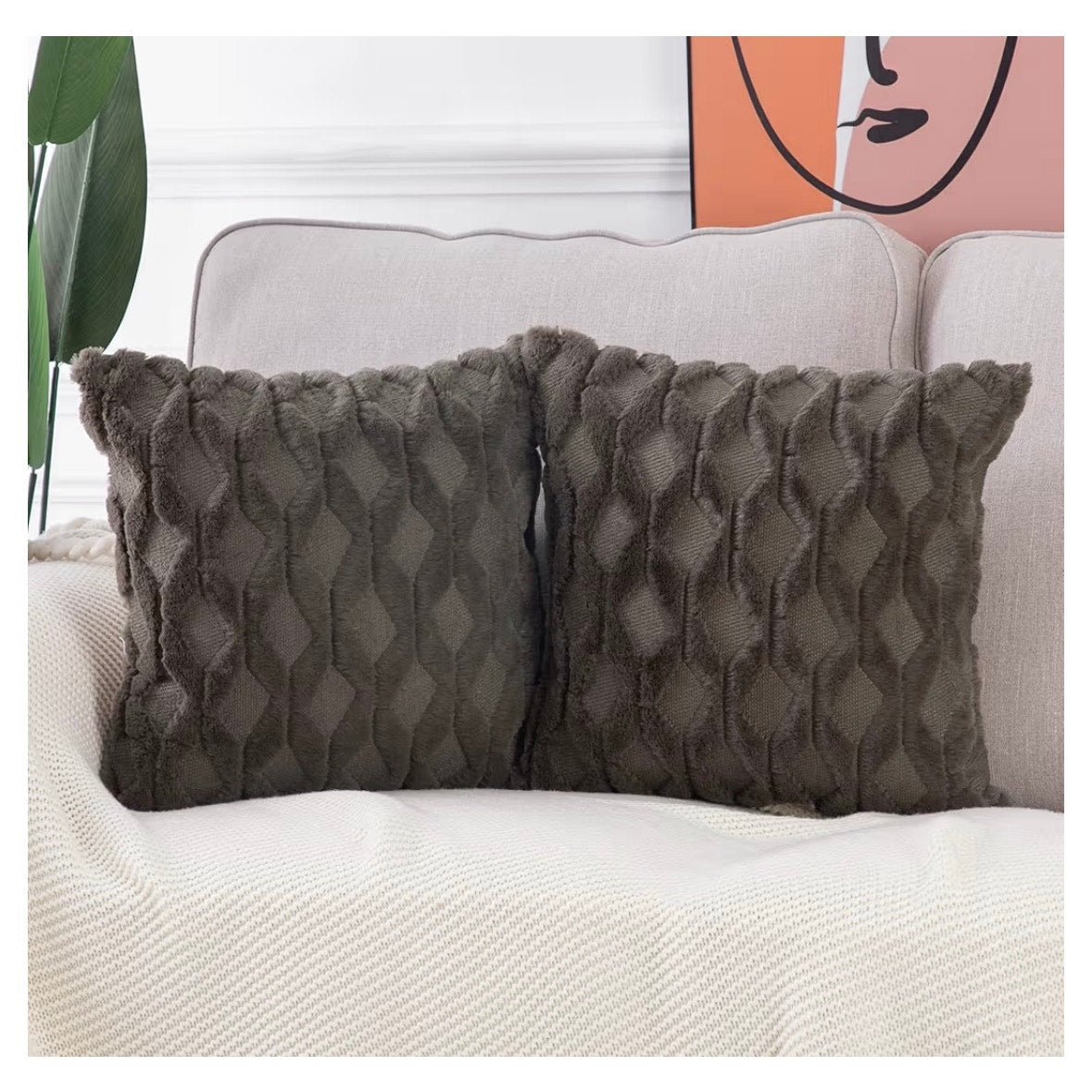 MADIZZ Decorative Throw Pillow Covers Faux Fur Velvet 20” Set/2