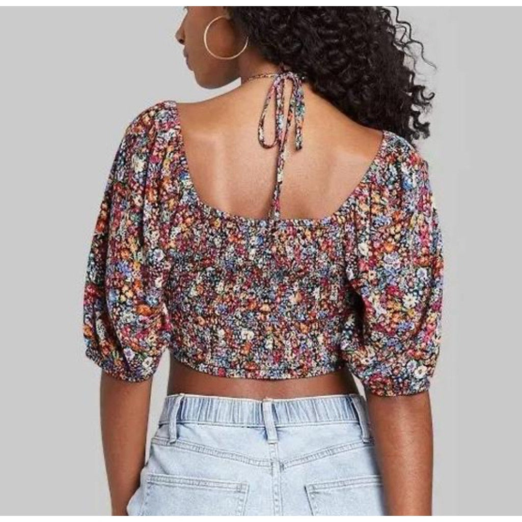 Wild Fable Balloon Sleeve Cropped Top – Size Small – Floral Print