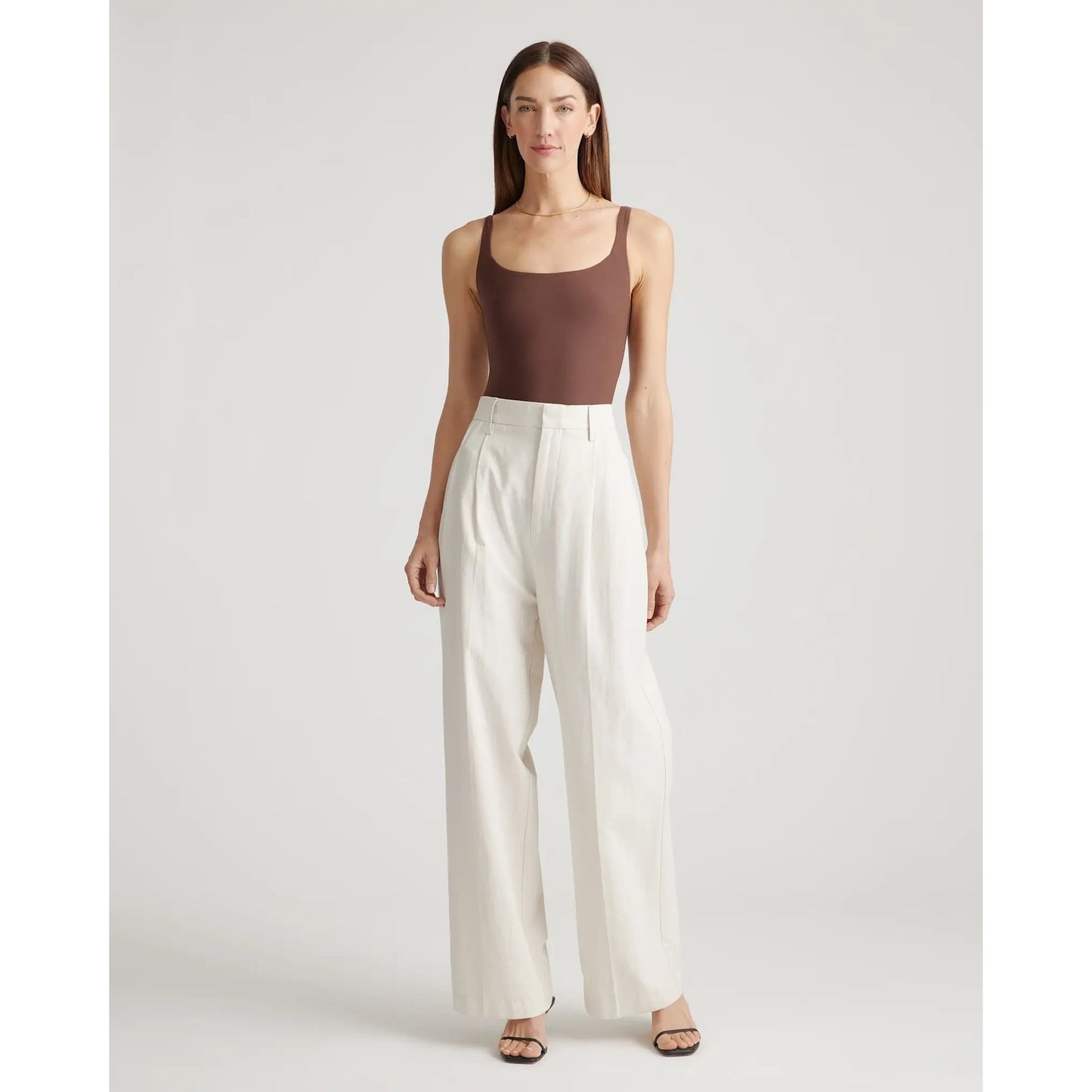 Quince Second Skin Square Neck Tank Bodysuit Brown Medium NEW