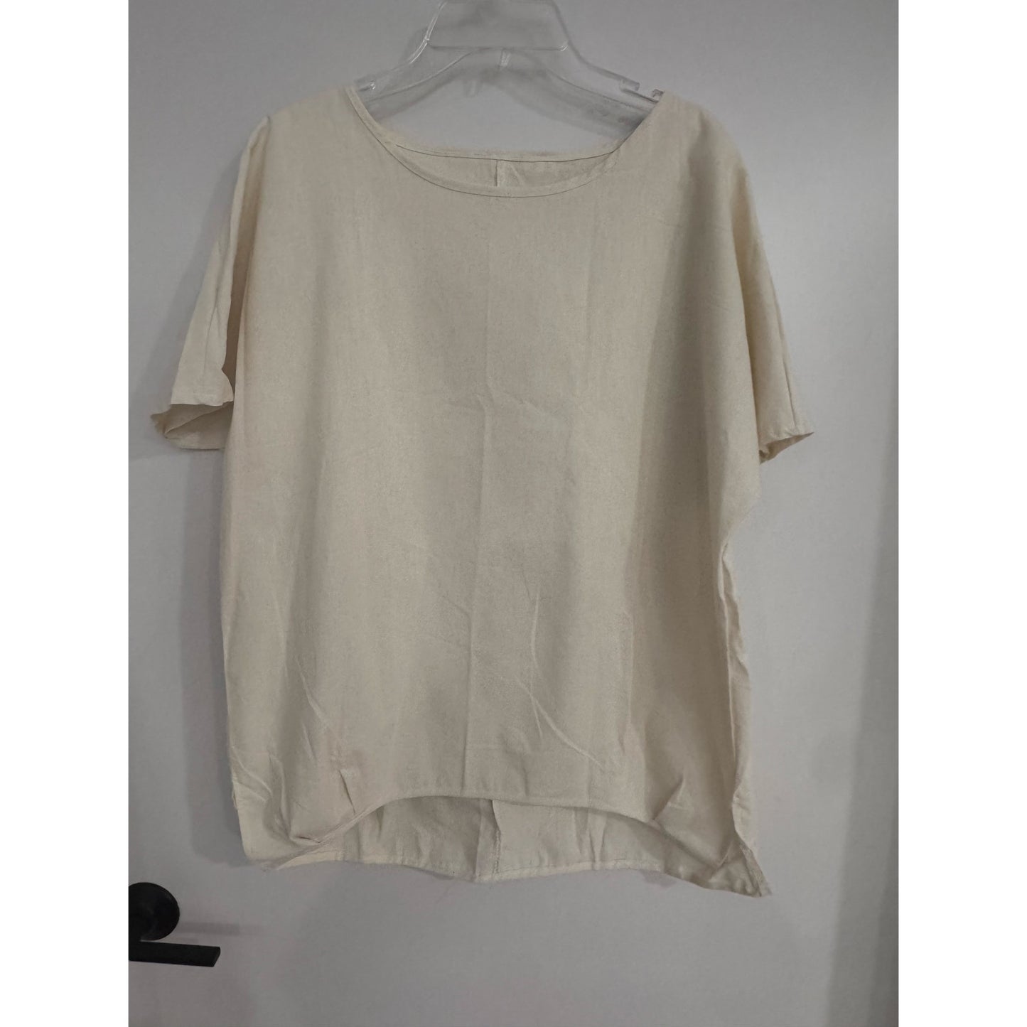 Linen Boxy Top Neutral High Low Hem Minimalist Large NEW