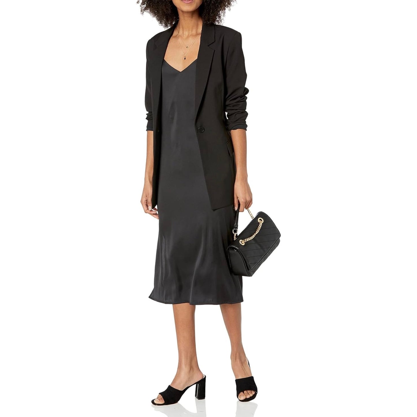 The Drop ANA Black Midi Slip Dress | NEW | Size Medium