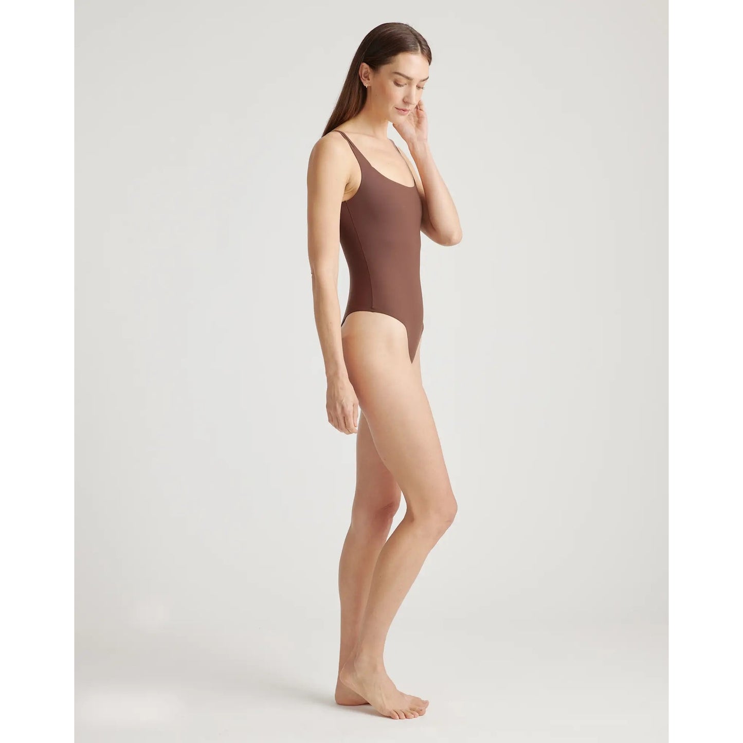 Quince Second Skin Square Neck Tank Bodysuit Brown Medium NEW