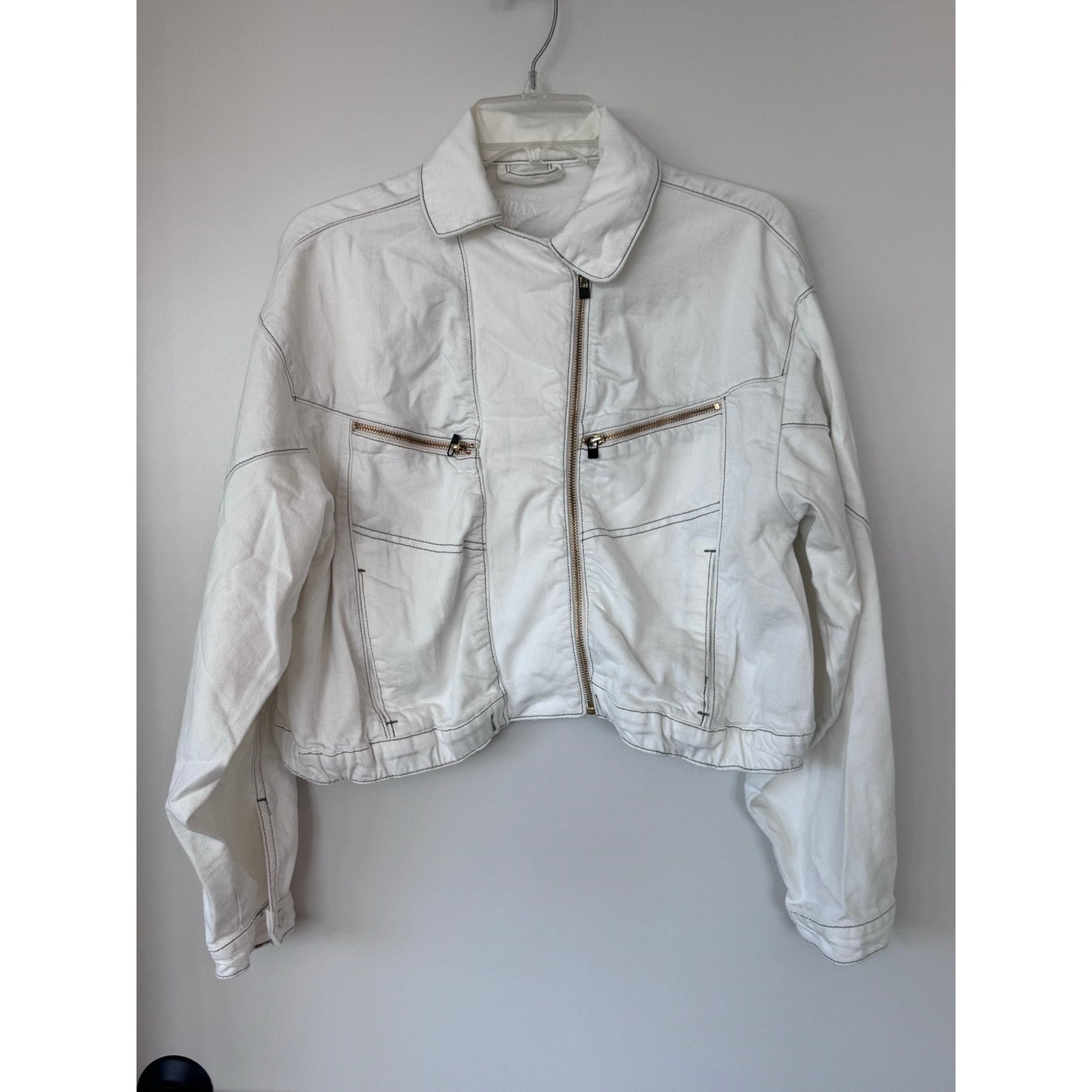 We The Free Pilcro Cropped Bomber Jacket White Asymmetrical Zip Medium NWOT