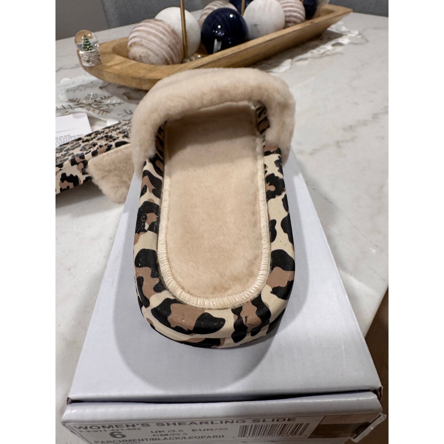 APL Women’s Shearling Slide Sandal – Parchment/Black/Leopard | Size 6 | NEW