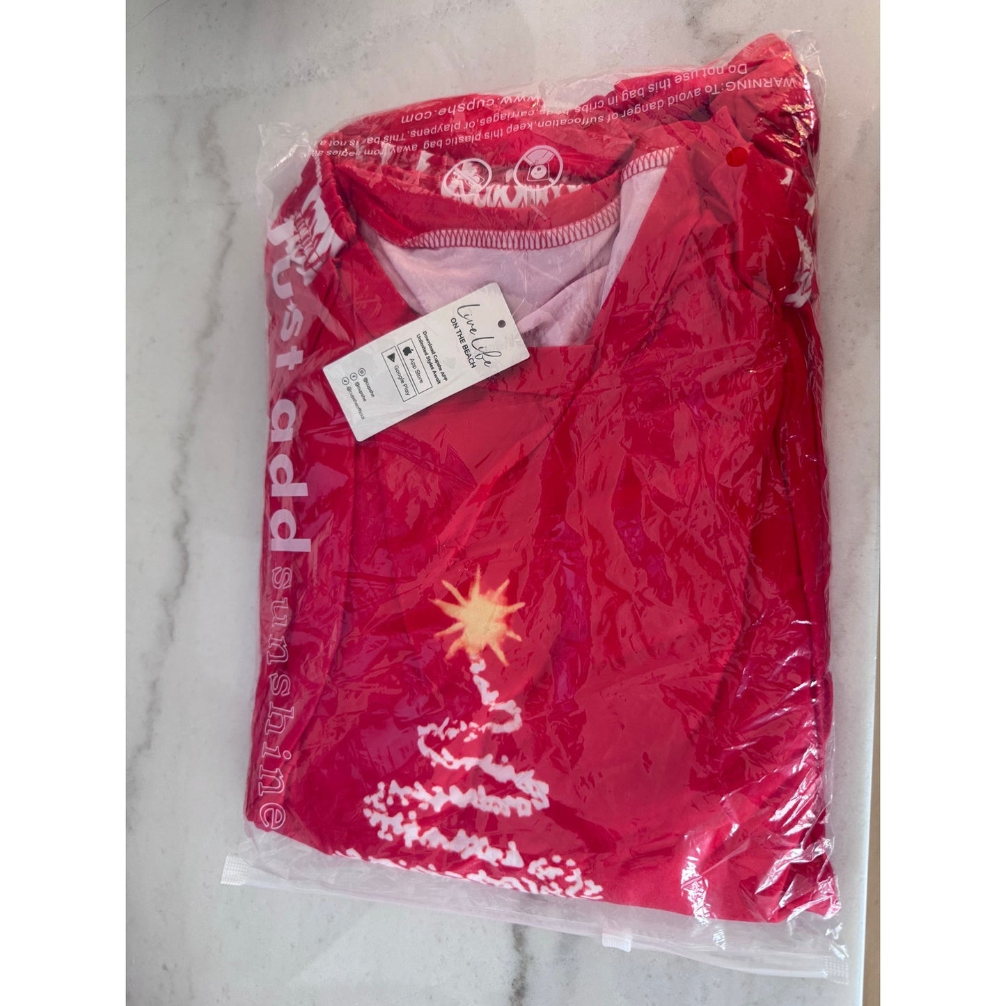 Cupshe Christmas Pajama Set Red Holiday Tree Print Men’s Small Women’s Medium NWT