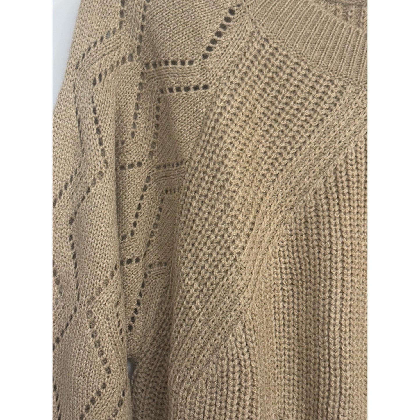 Cupshe Khaki Pointelle Knit Sweater NEW Large Crewneck Pullover