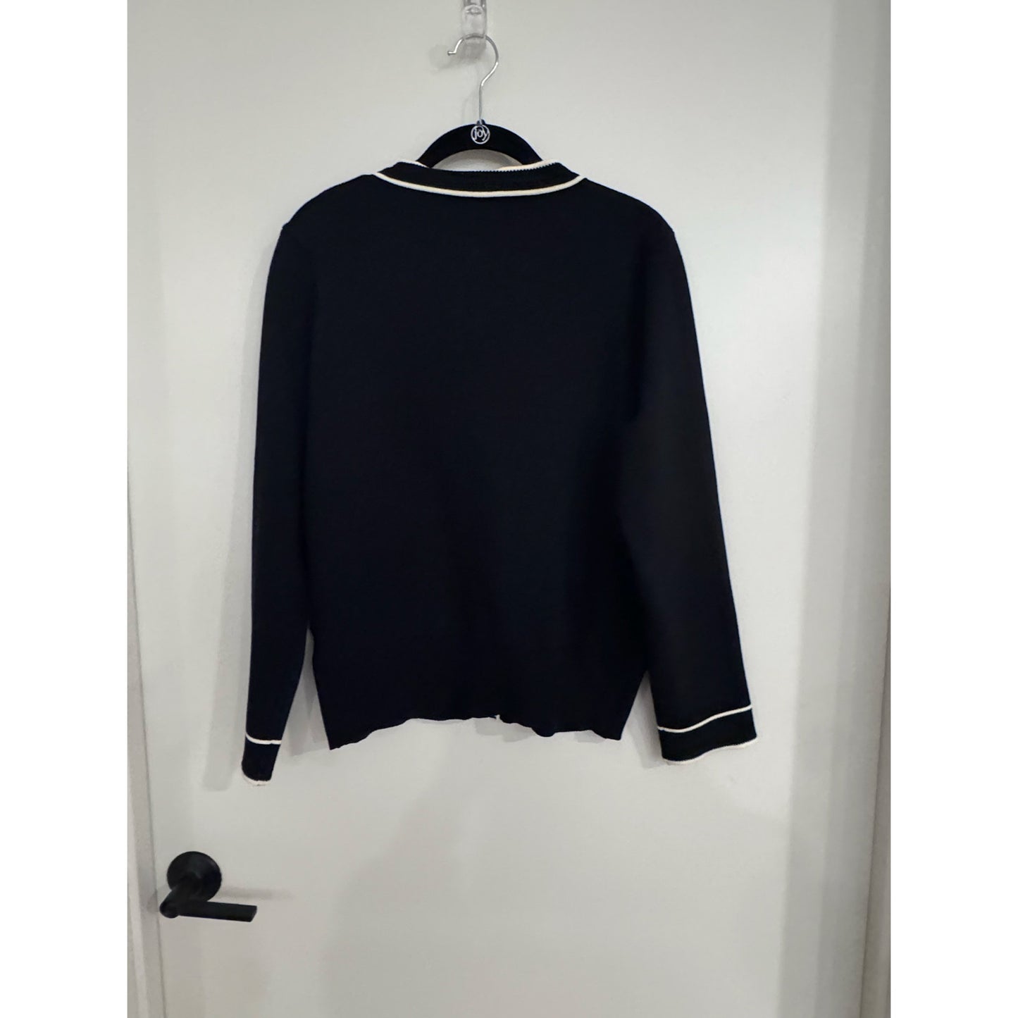 Knit Mix Frenchy Black Contrast Trim Cardigan Size XL Gold Button Parisian Chic Sweater