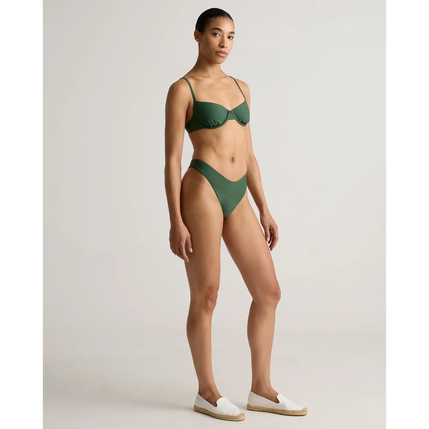 Quince Italian Demi Bikini Top Green Large NEW Underwire Swim Top