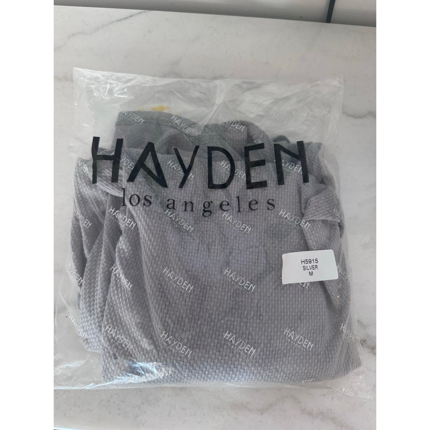 Hayden Los Angeles Silver Textured Knit Dress Medium NEW Strappy Neck 3/4 Sleeve
