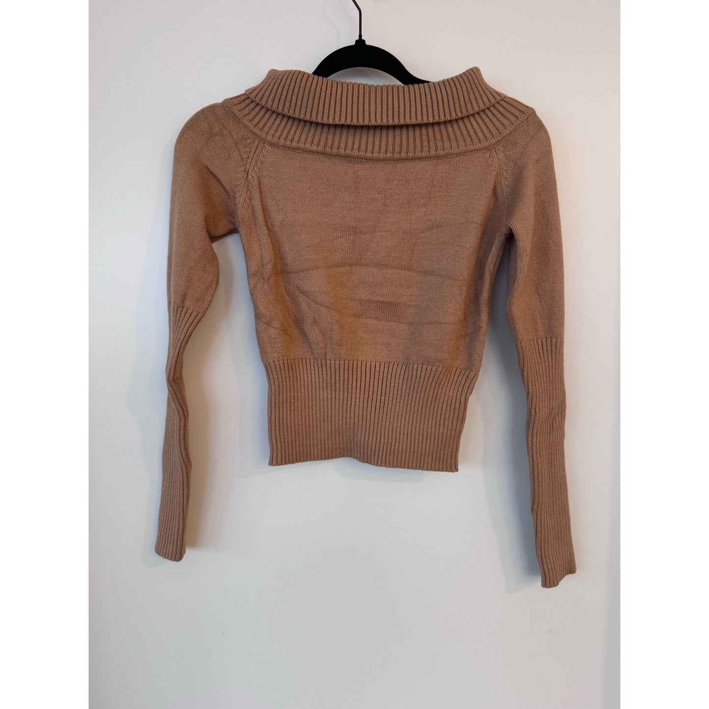 Cupshe Camel Off Shoulder Sweater Ribbed Knit Crop Top Size Medium NWT