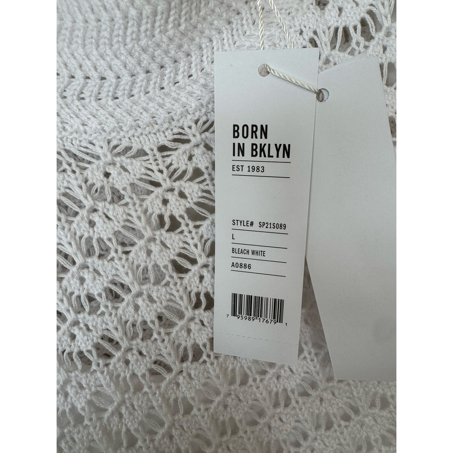 525 Born in BKLYN Crochet Knit Dress – Size Large – Bleach White NEW