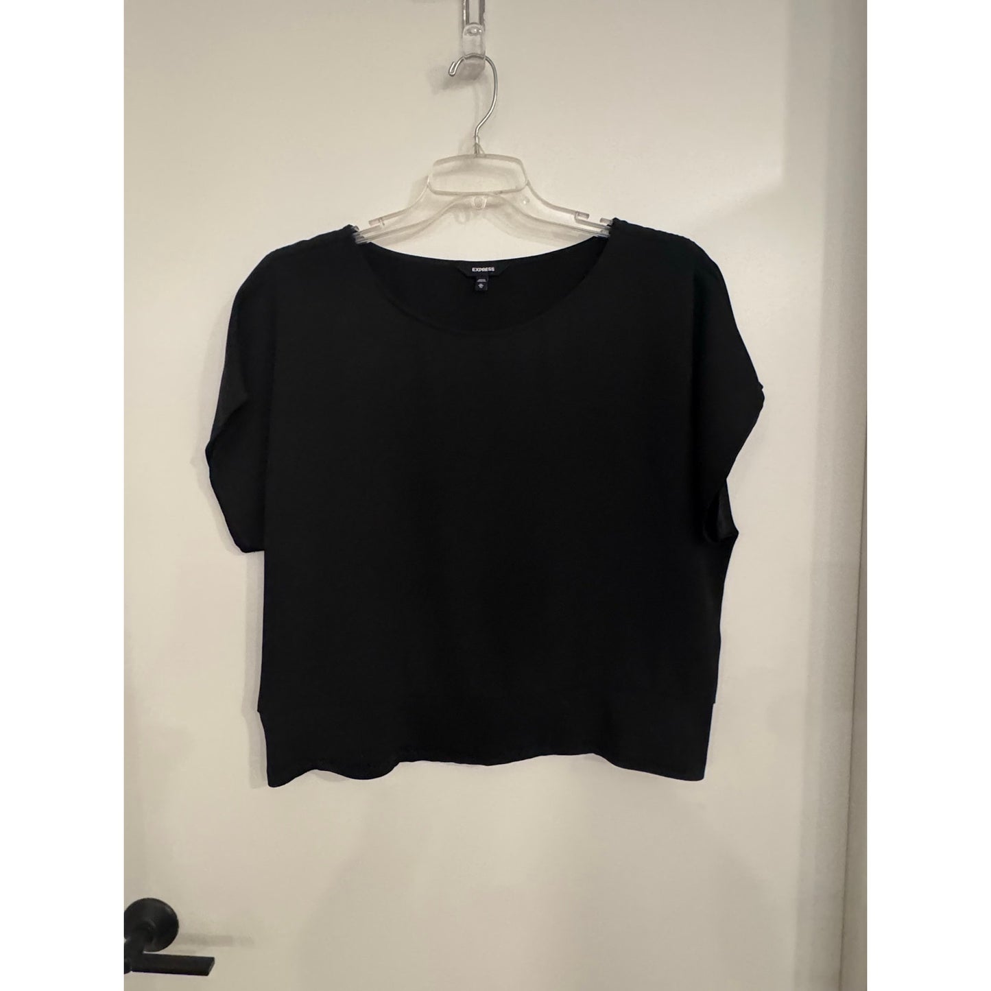 Express Black Blousy Top XL Elastic Hem Short Sleeve Boxy Relaxed Fit