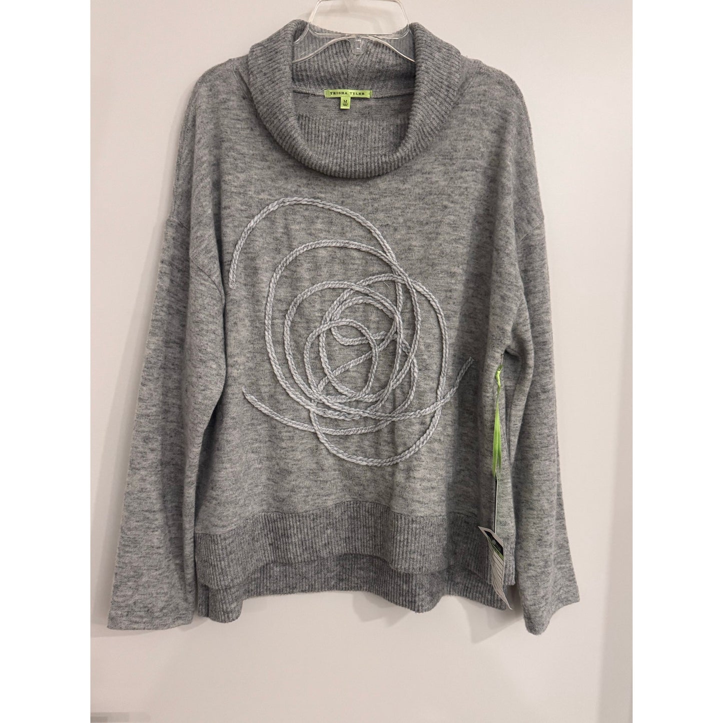 Trisha Tyler Swirl Embroidered Mock Neck Sweater – Grey (NEW)