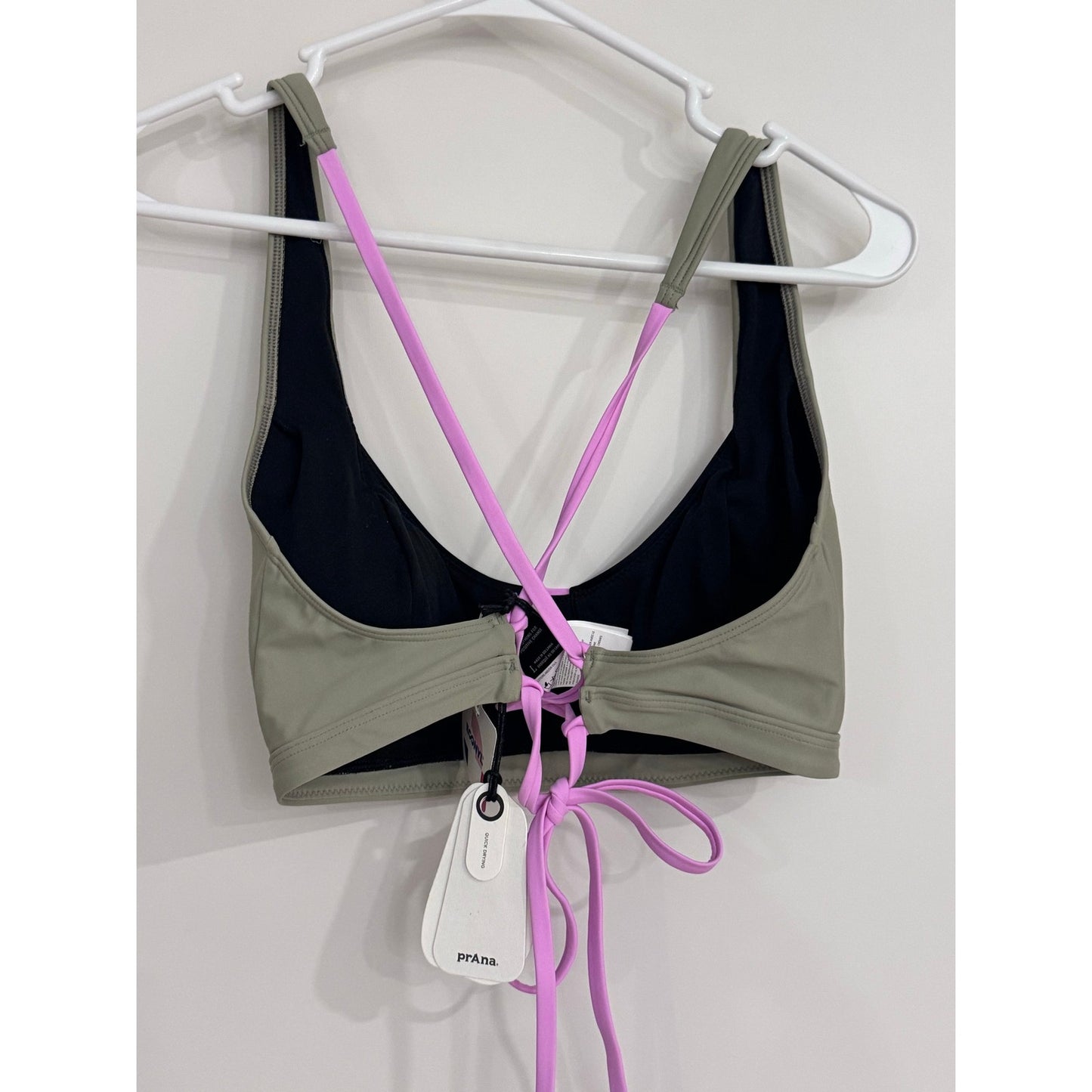 prAna Tulum Swim Top Large NWT Black Colorblock Crisscross Back UPF 50+