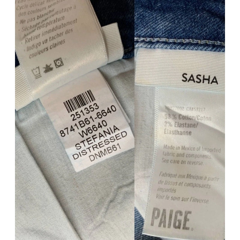 PAIGE Sasha Wide Leg Jeans Size 31 Stefania Distressed High Rise Denim 32” Inseam