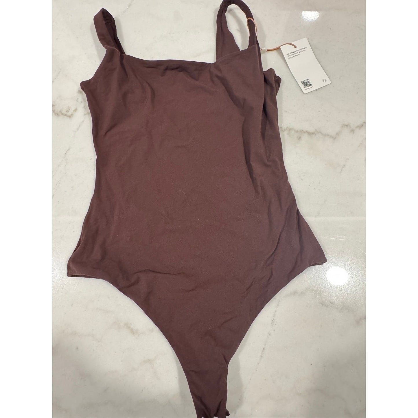 Quince Second Skin Square Neck Tank Bodysuit Brown Medium NEW
