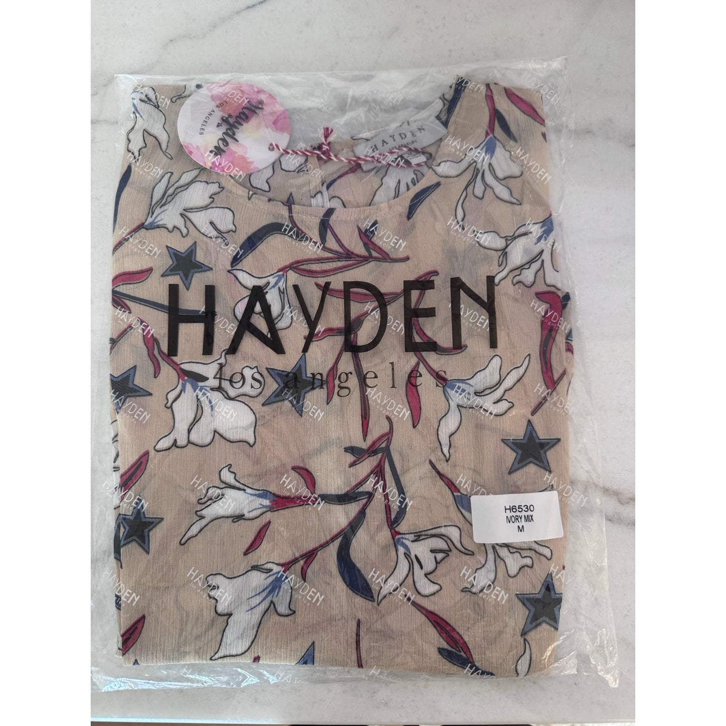 Hayden LA Ivory Mix Floral Star Print Tie Front Blouse | Size Medium