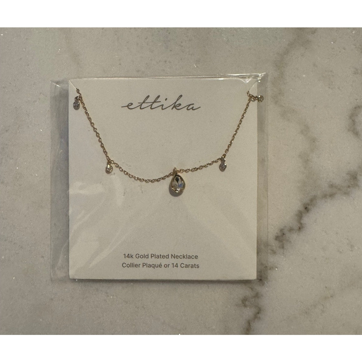 Ettika Dripping in Crystals Drop Necklace 18K Gold Plated Clear Crystal NEW