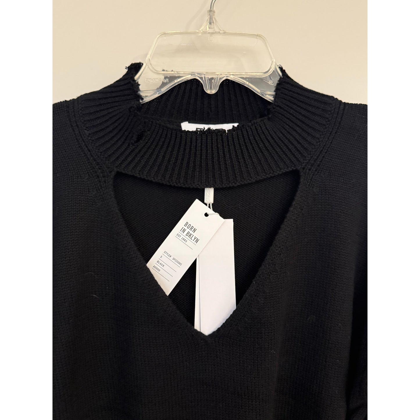 525 America Born in BKLYN Distressed Mock Neck Sweater – Size S – Black NWT