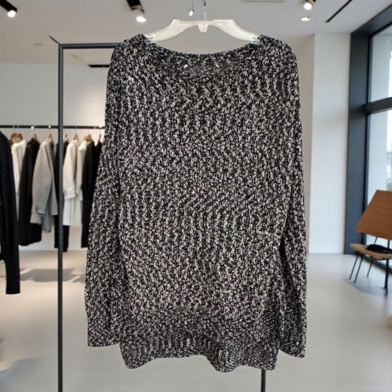 Black & White Textured Knit Sweater | Hi-Low Hem | Cozy Pullover