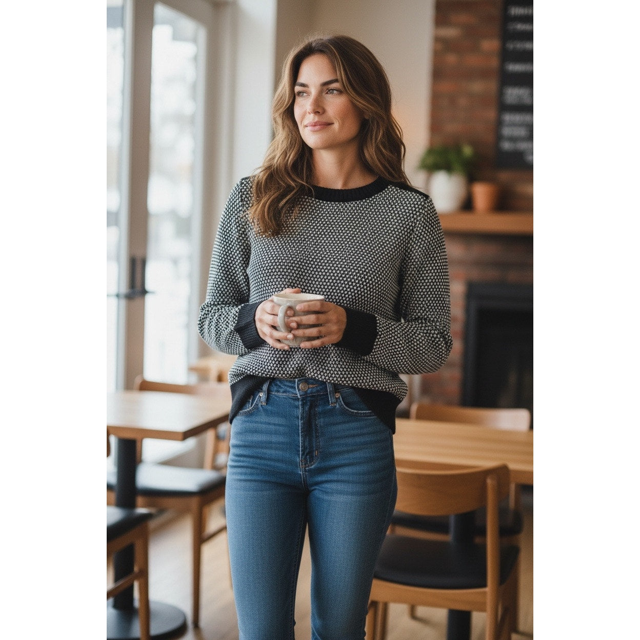 Banana Republic Merino Wool Blend Sweater X-Small Black White Pattern