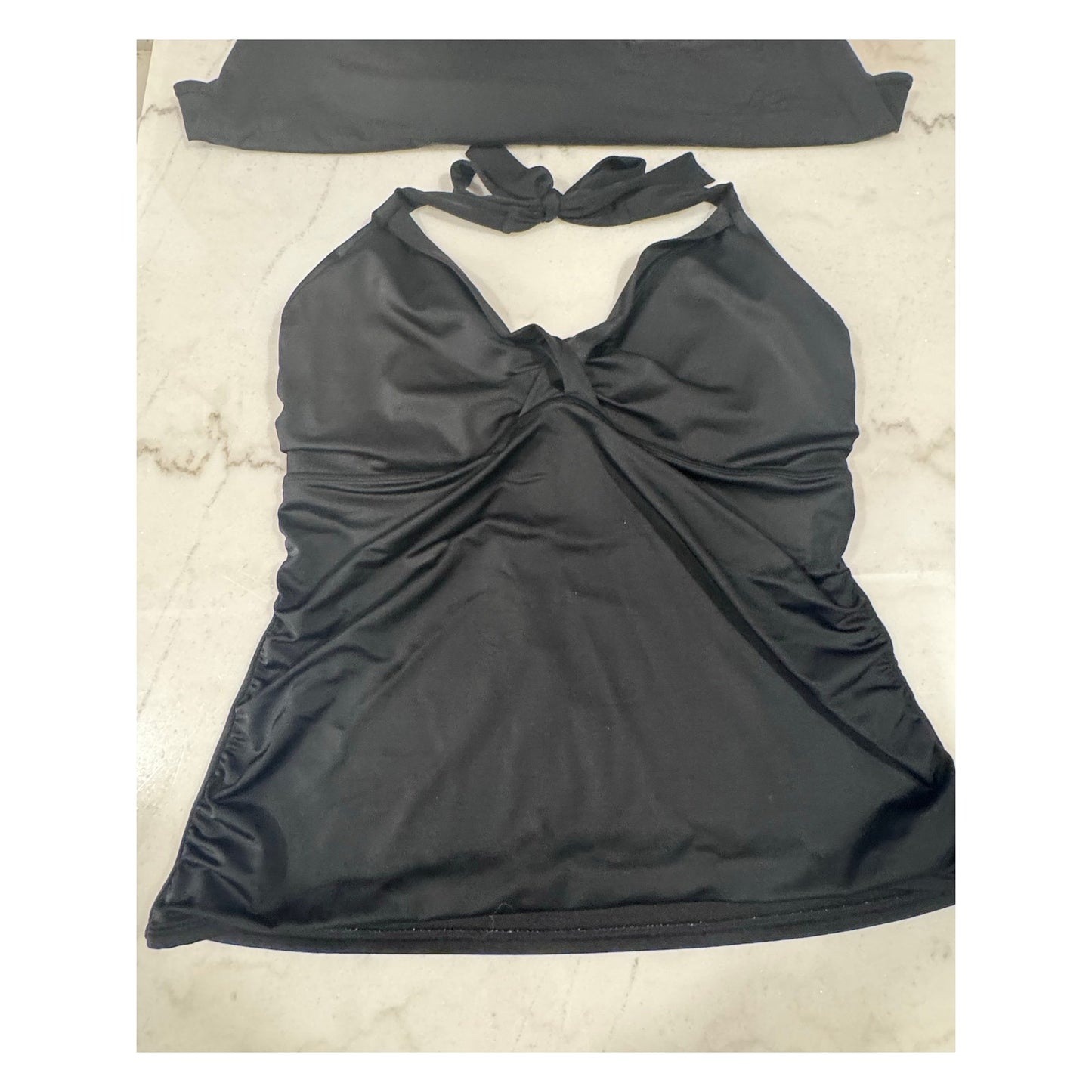 Athleta Black Halter Tankini Top 40DD Supportive Swimwear Shelf Bra