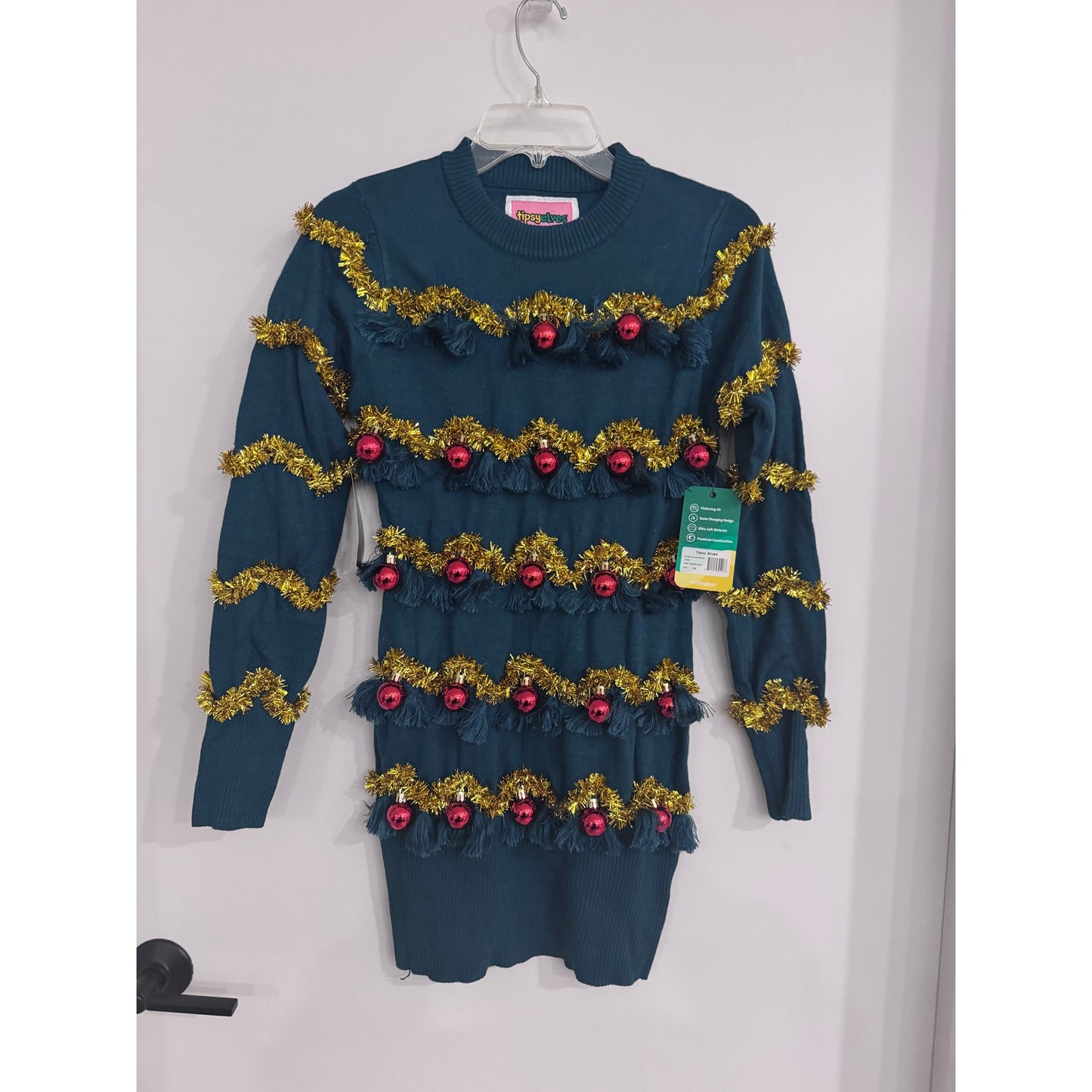 Tipsy Elves Christmas Tree Sweater Dress NEW Women’s XS Tinsel Ornament