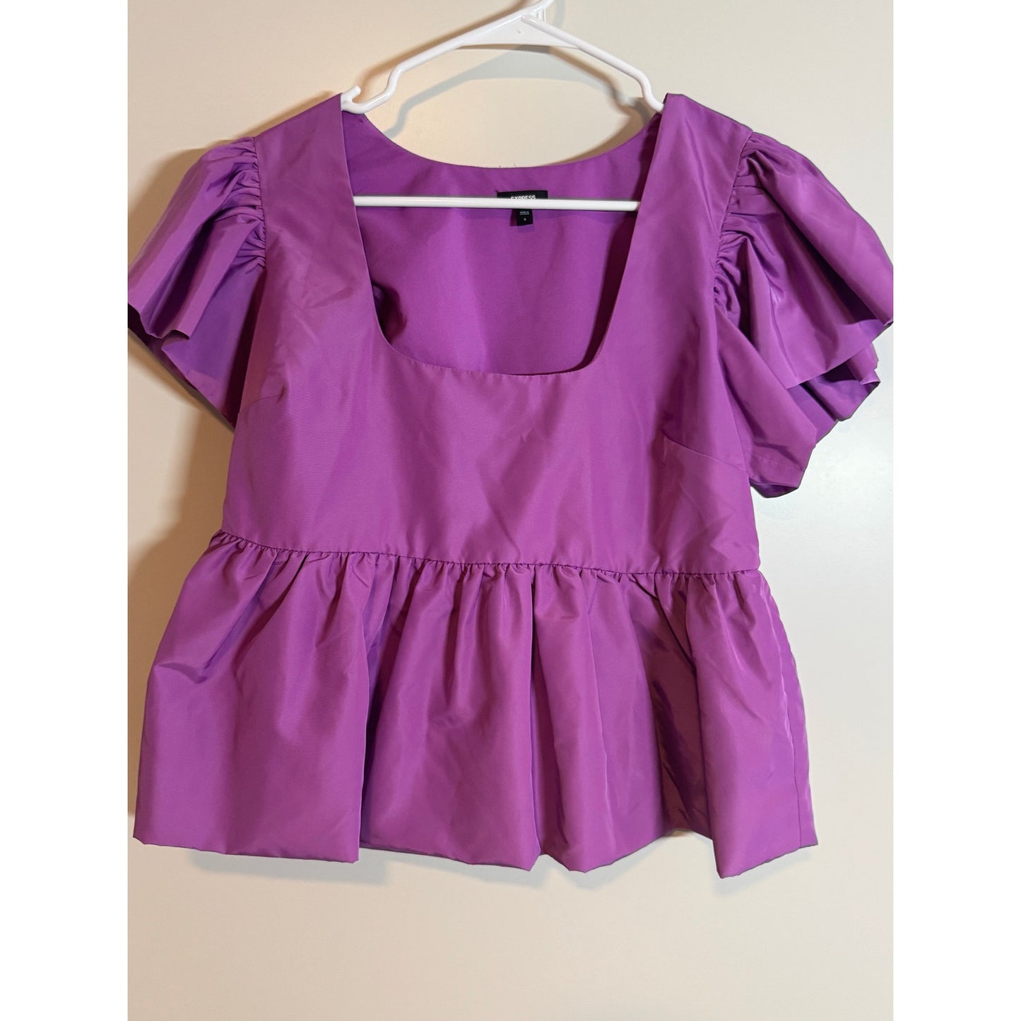 Express Purple Ruffle Sleeve Peplum Top – Size S