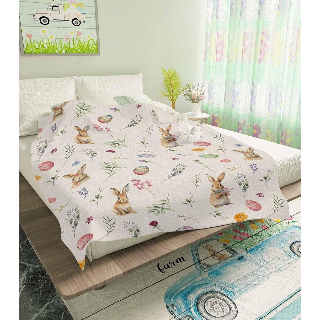 Easter Bunny Watercolor Flannel Throw Blanket 40" x 50" – Soft & Lightweight NWT