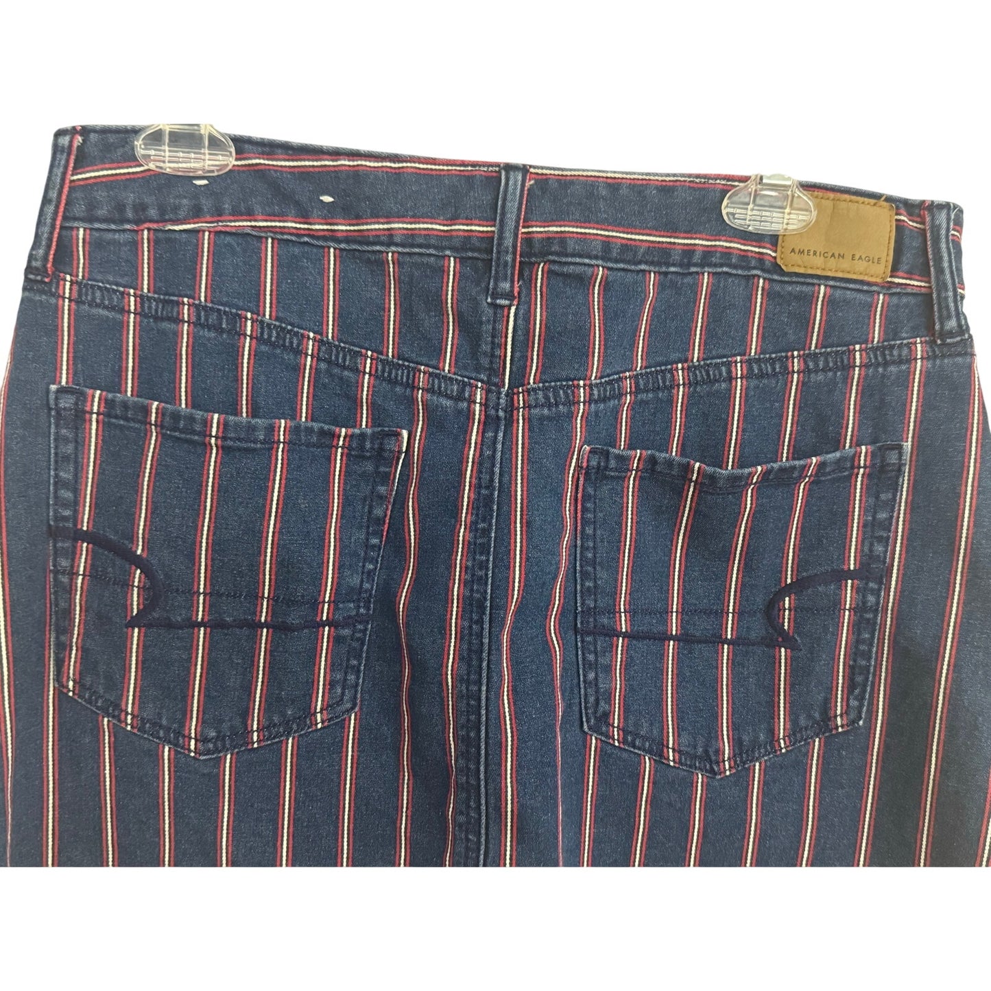 American Eagle High-Rise Striped Mini Skirt – Size 12, Super Stretch, Frayed Hem