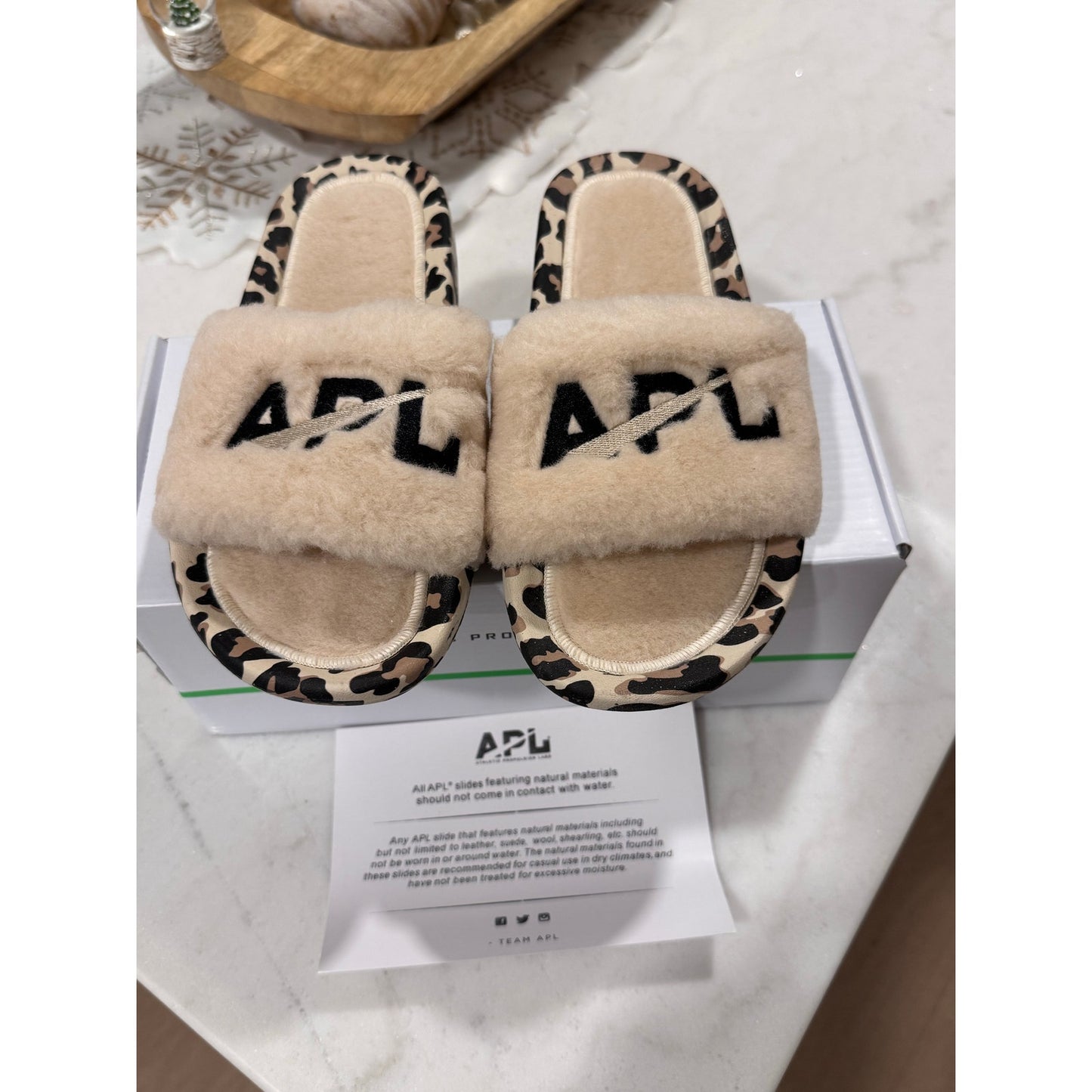 APL Women’s Shearling Slide Sandal – Parchment/Black/Leopard | Size 6 | NEW