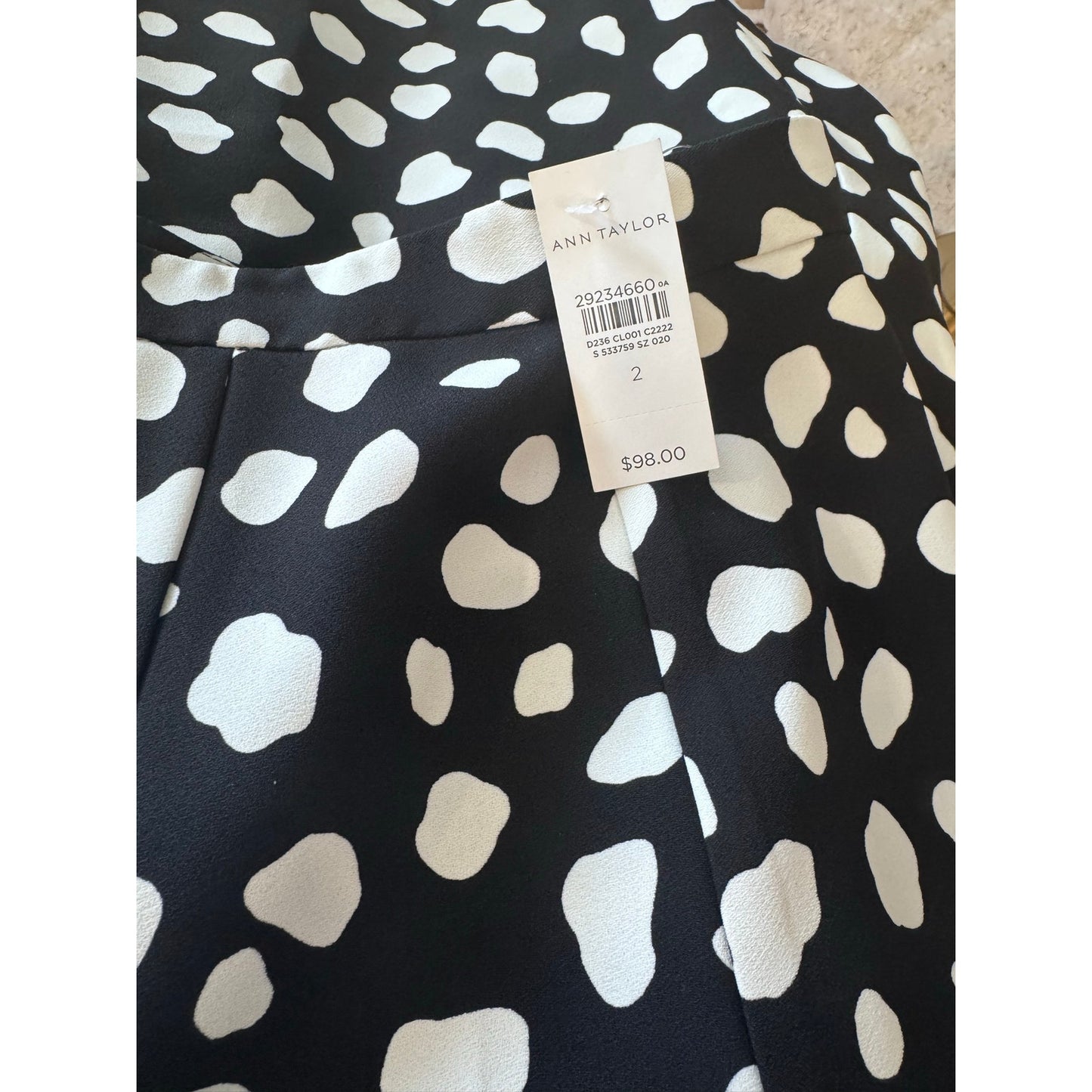 Ann Taylor Black White Polka Dot Midi Skirt Size 2 NEW