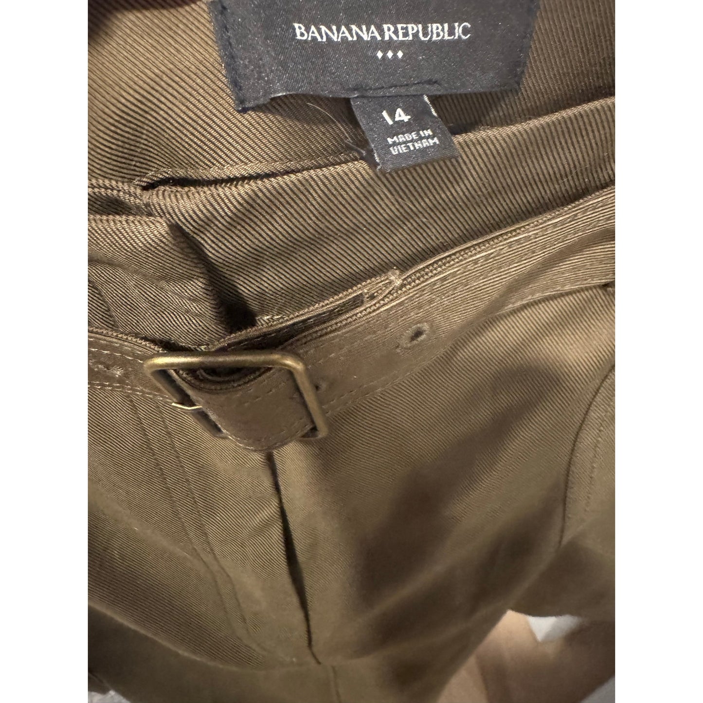 Banana Republic Belted Painter Skirt Size 14 Olive Green Utility Mini Cotton Lyocell