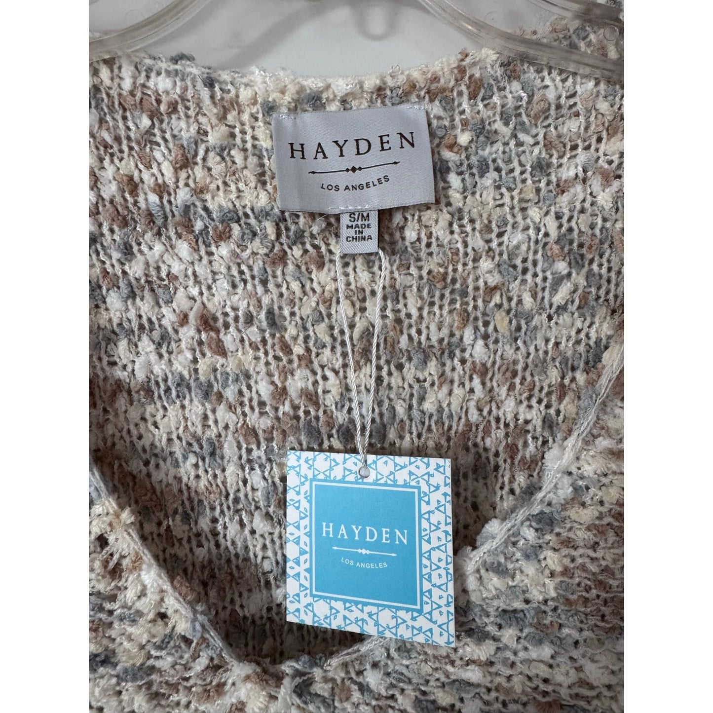 Hayden Los Angeles Cappuccino Popcorn Knit Sweater S/M NEW Cropped V Neck Chunky