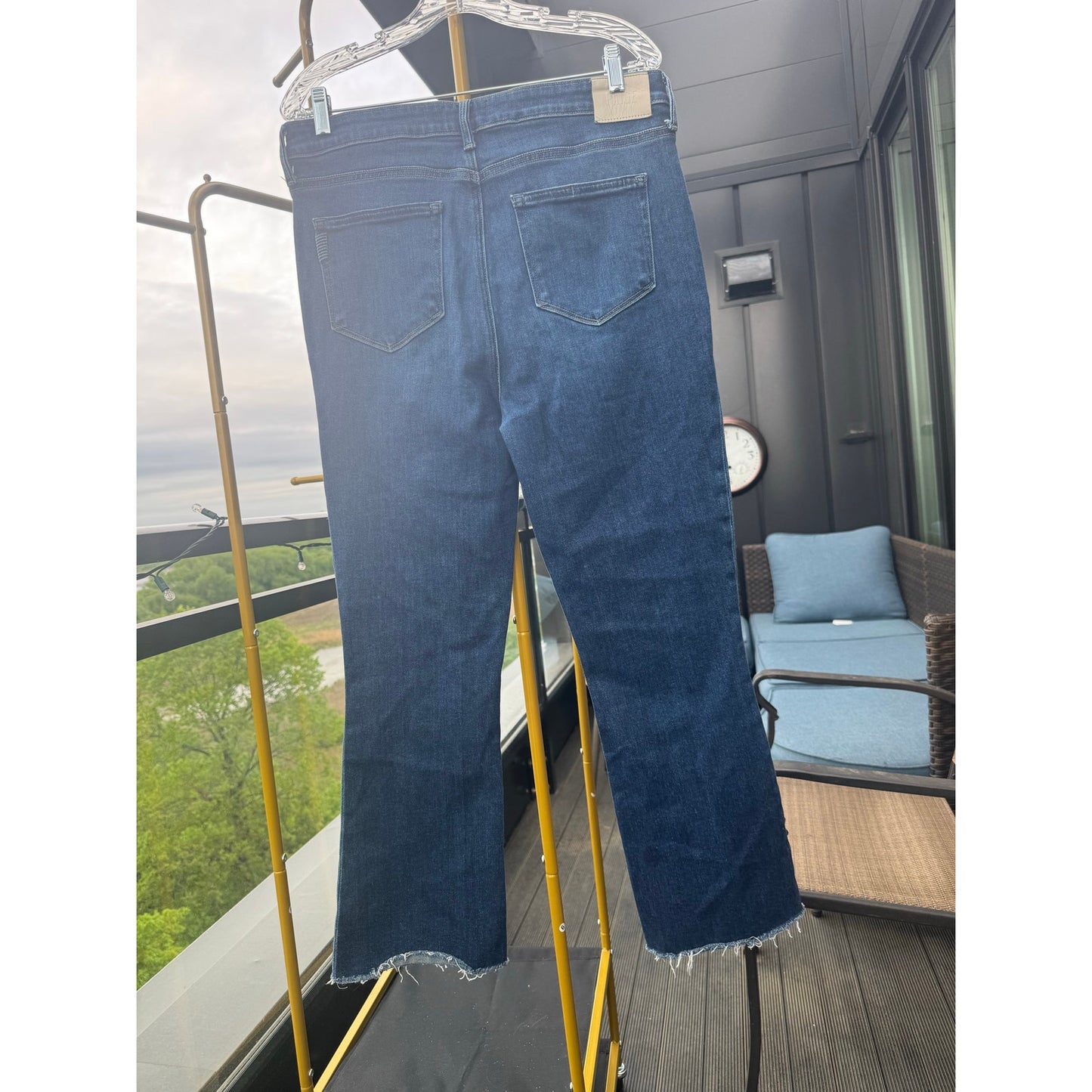 PAIGE Claudine High Rise Ankle Flare Jeans Raw Hem Size 32