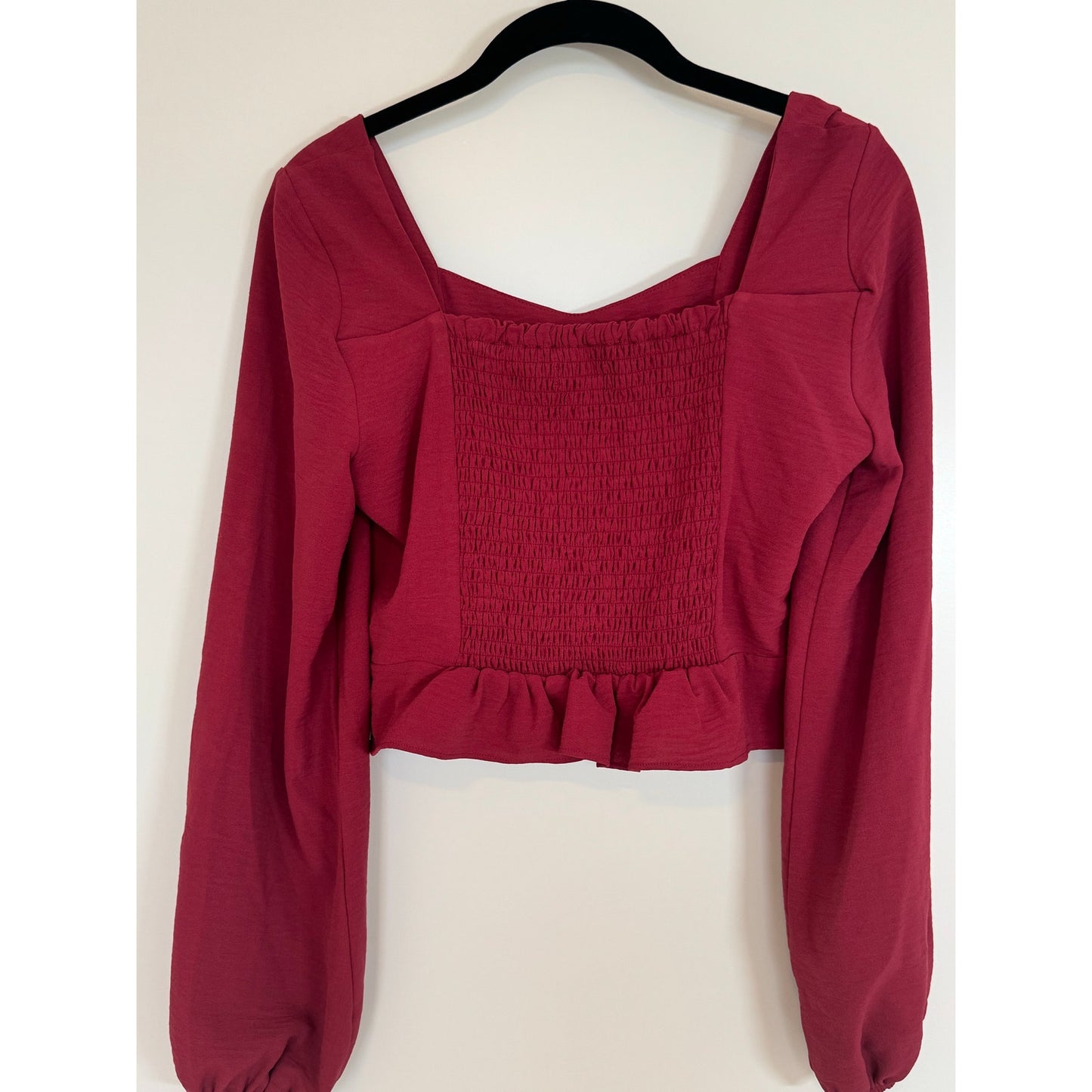 Altar’d State Long Sleeve Peplum Crop Top – Size Small – Red Wine Color
